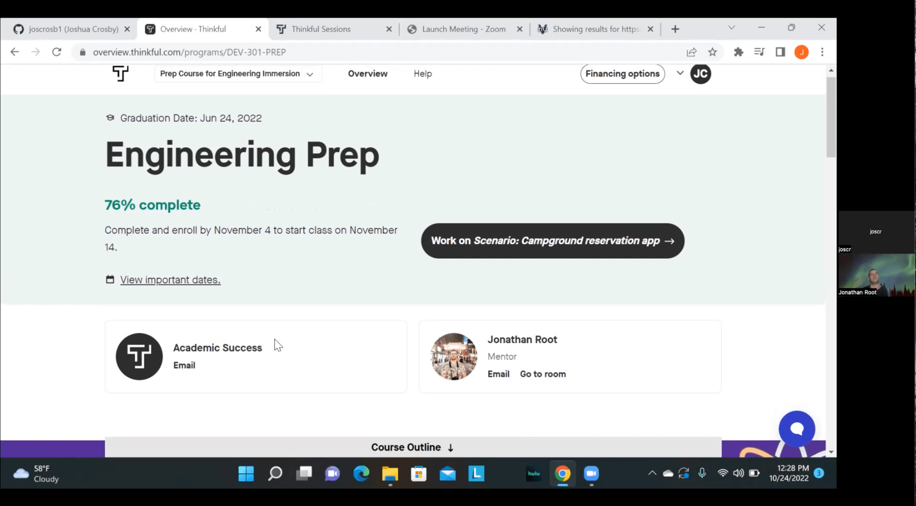 One-on-one technical expert session at Chegg Skills — live code review via Zoom